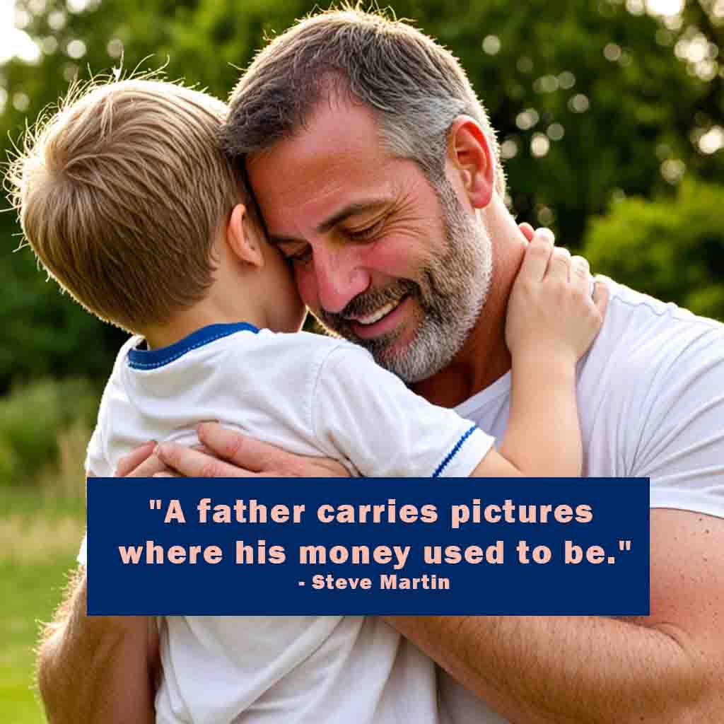 A father carries pictures where his money used to be