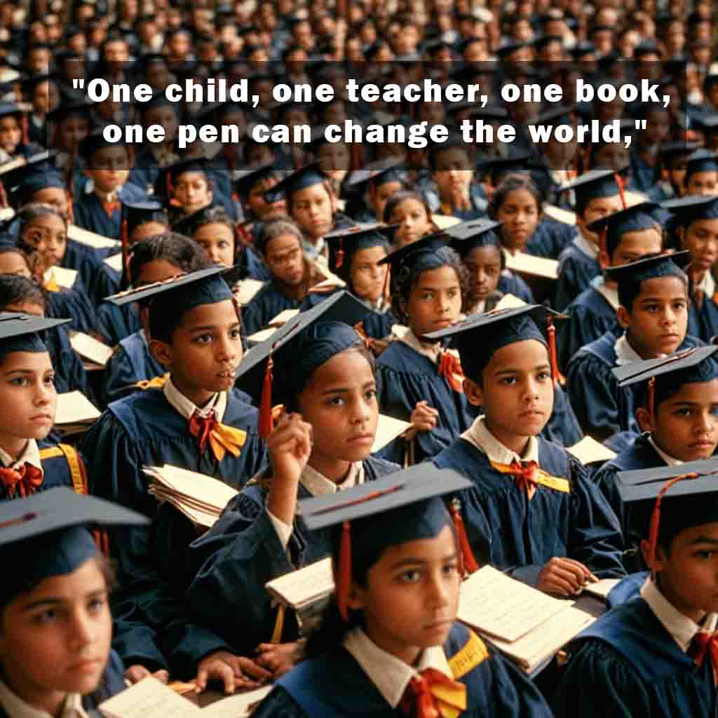 One child one teacher one book one pen can change the world