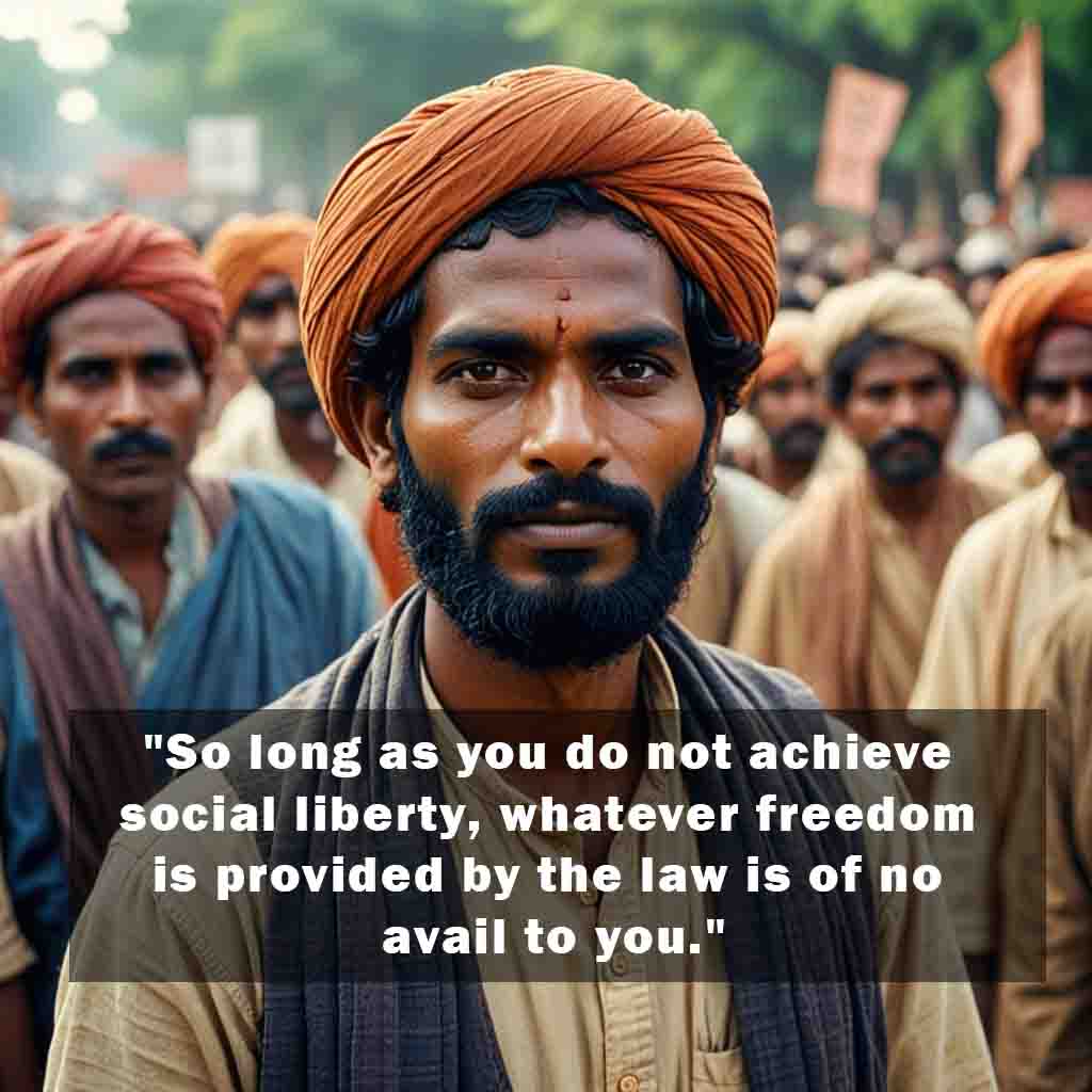 So long as you do not achieve social liberty whatever freedom is provided by the law is of no avail to you