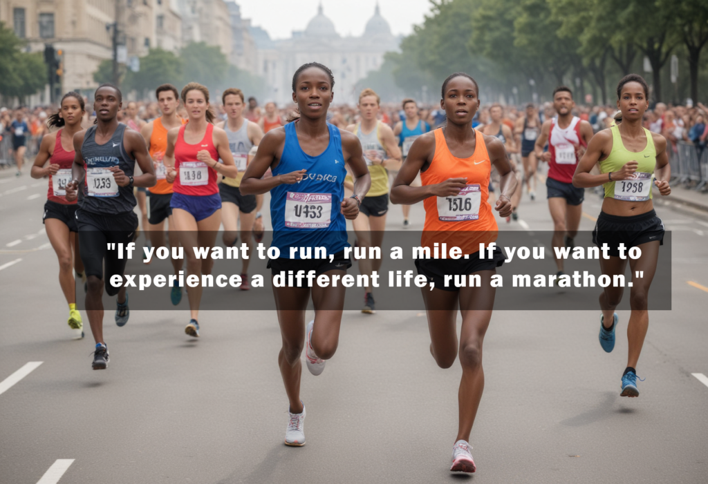 If you want to run run a mile. If you want to experience a different life run a marathon